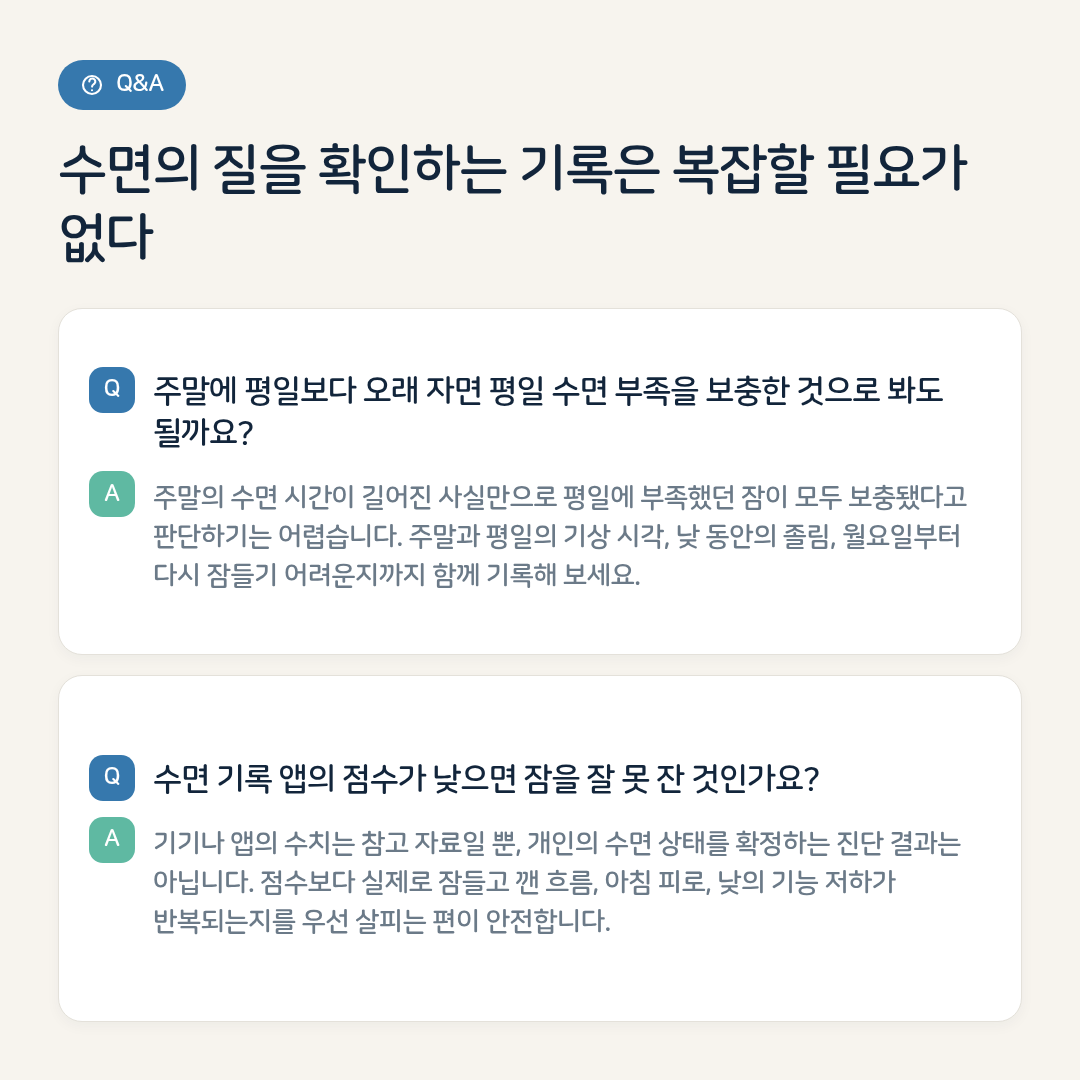 수면의 질을 확인하는 기록은 복잡할 필요가 없다 요약 인포그래픽