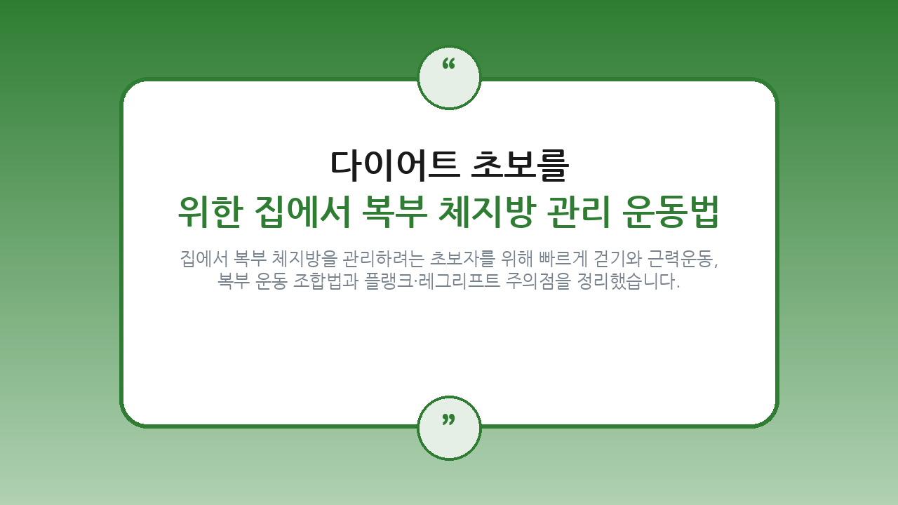 다이어트 초보를 위한 집에서 복부 체지방 관리 운동법 — 건강/헬스 핵심을 정리한 타이틀 카드